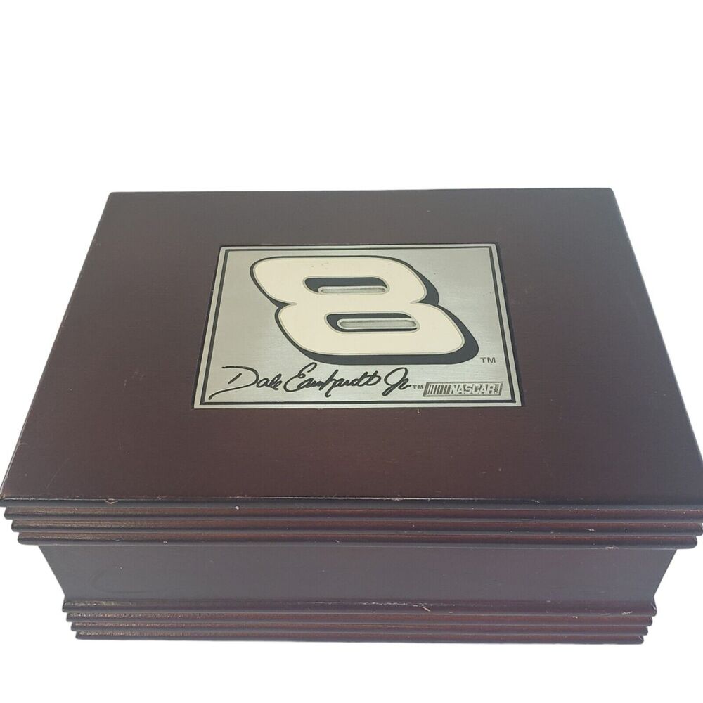 Nascar Dale Earnhardt Jr Cherry Wood Jewelry Box w Black Velvet Insert No. 8